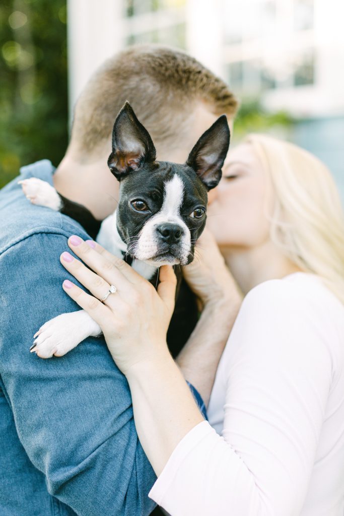 Engagement photo with a dog