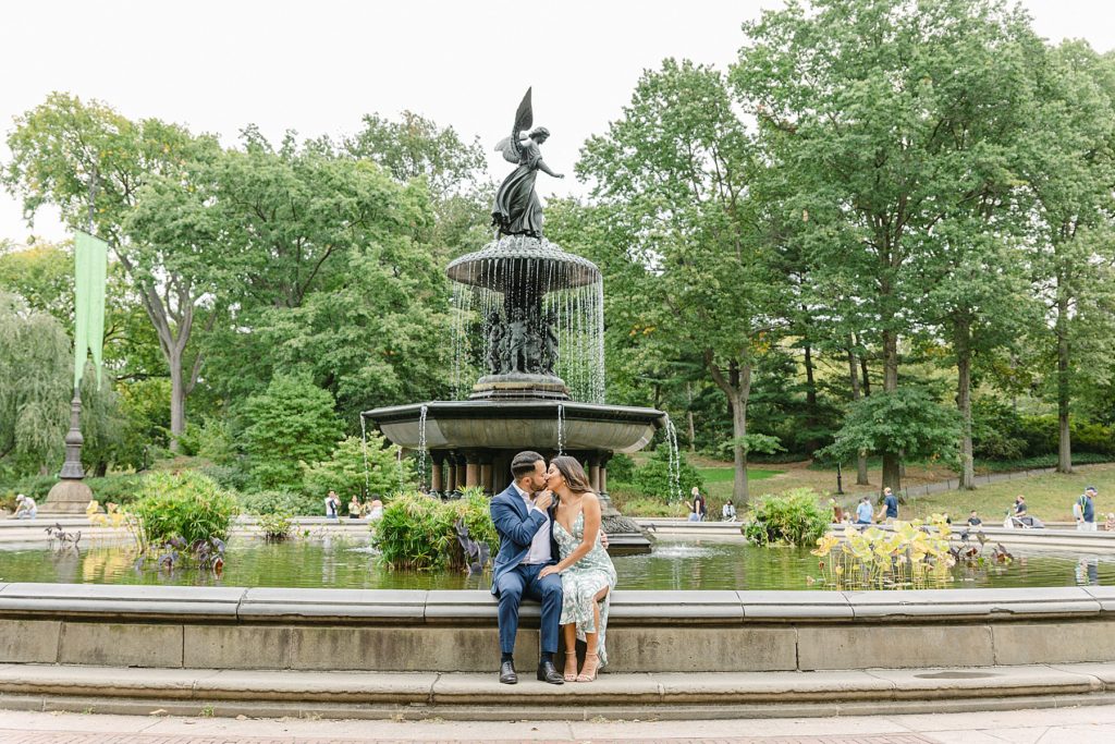 Central Park Engagement Photos In Front of the Fountain