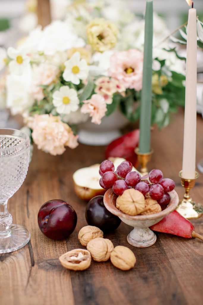 New England wedding at Commanders Mansion with fresh fruits and candles