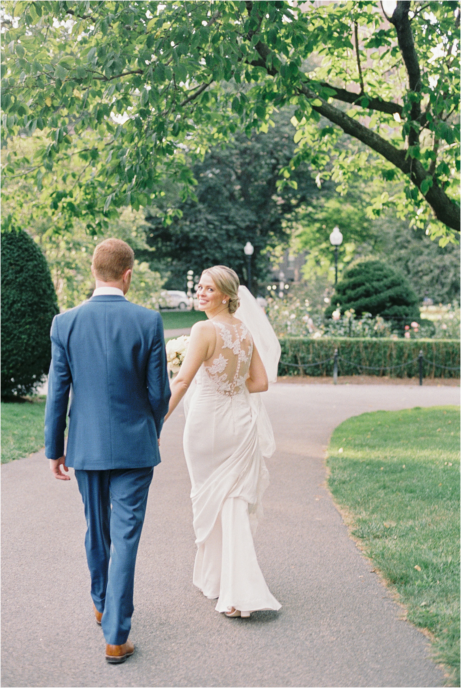 bride and groom portrait in the boston public gardens