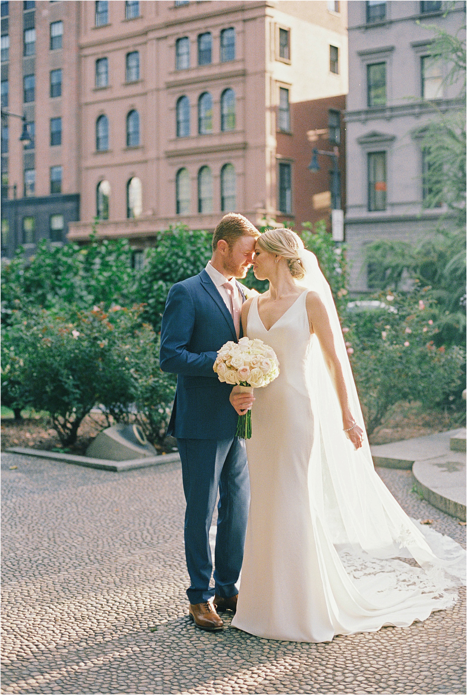 bride and groom portrait in the boston public gardens