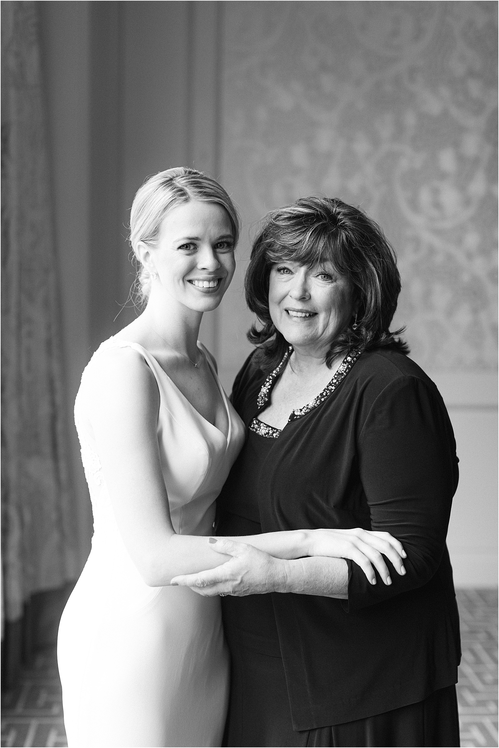 black and white photo of the bride and her mom