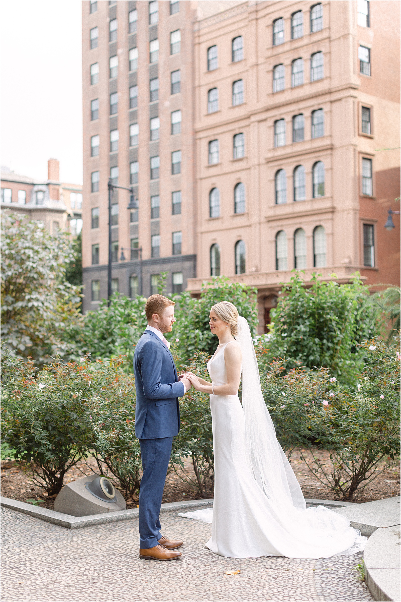 bride and groom portrait in the Boston Public Garden