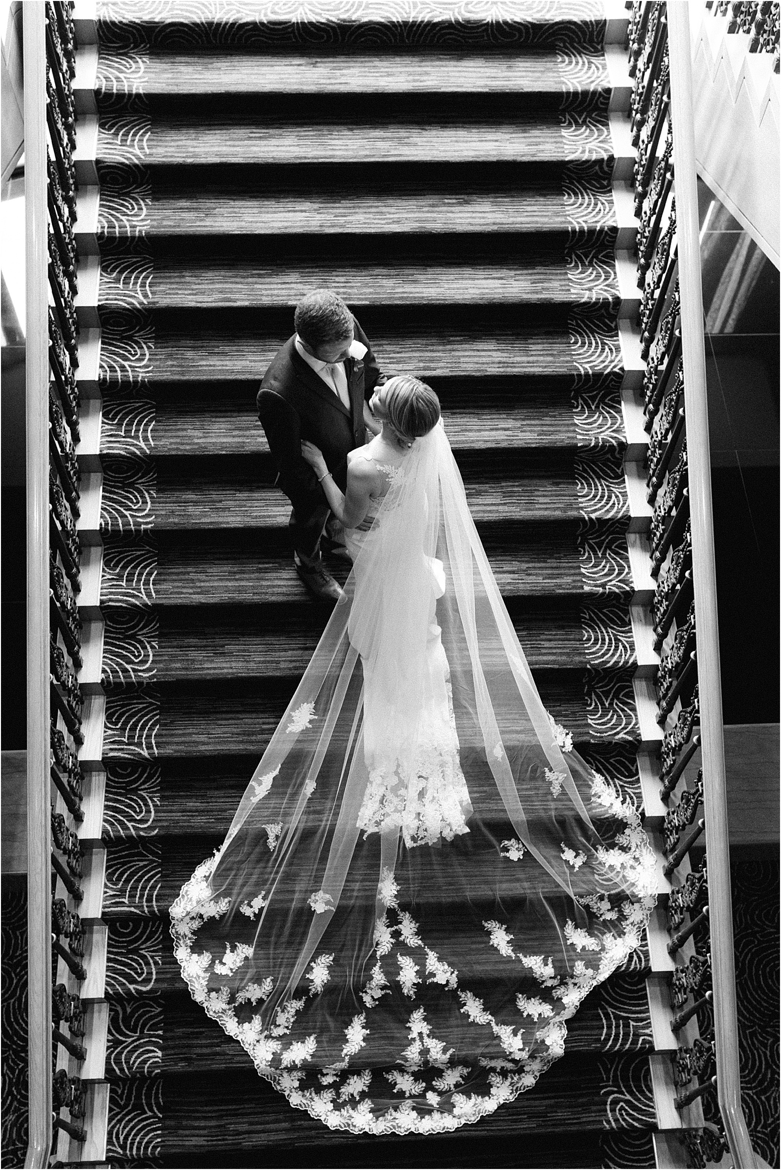 black and white portrait of bride and groom at four seasons hotel